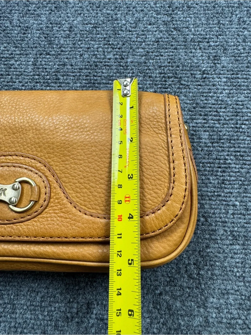 Michael Kors Tan Pebble Leather Wristlet Clutch Purse Horsebit Style Logo Clasp